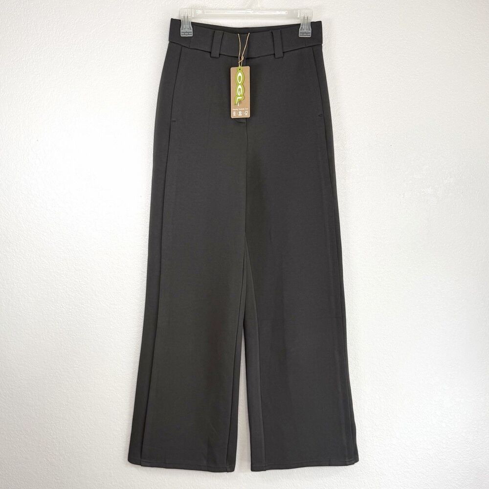 OGL Stretchy Mid Rise Fly Front Wide Leg Trouser Pants SMALL Gray Minimalist NWT